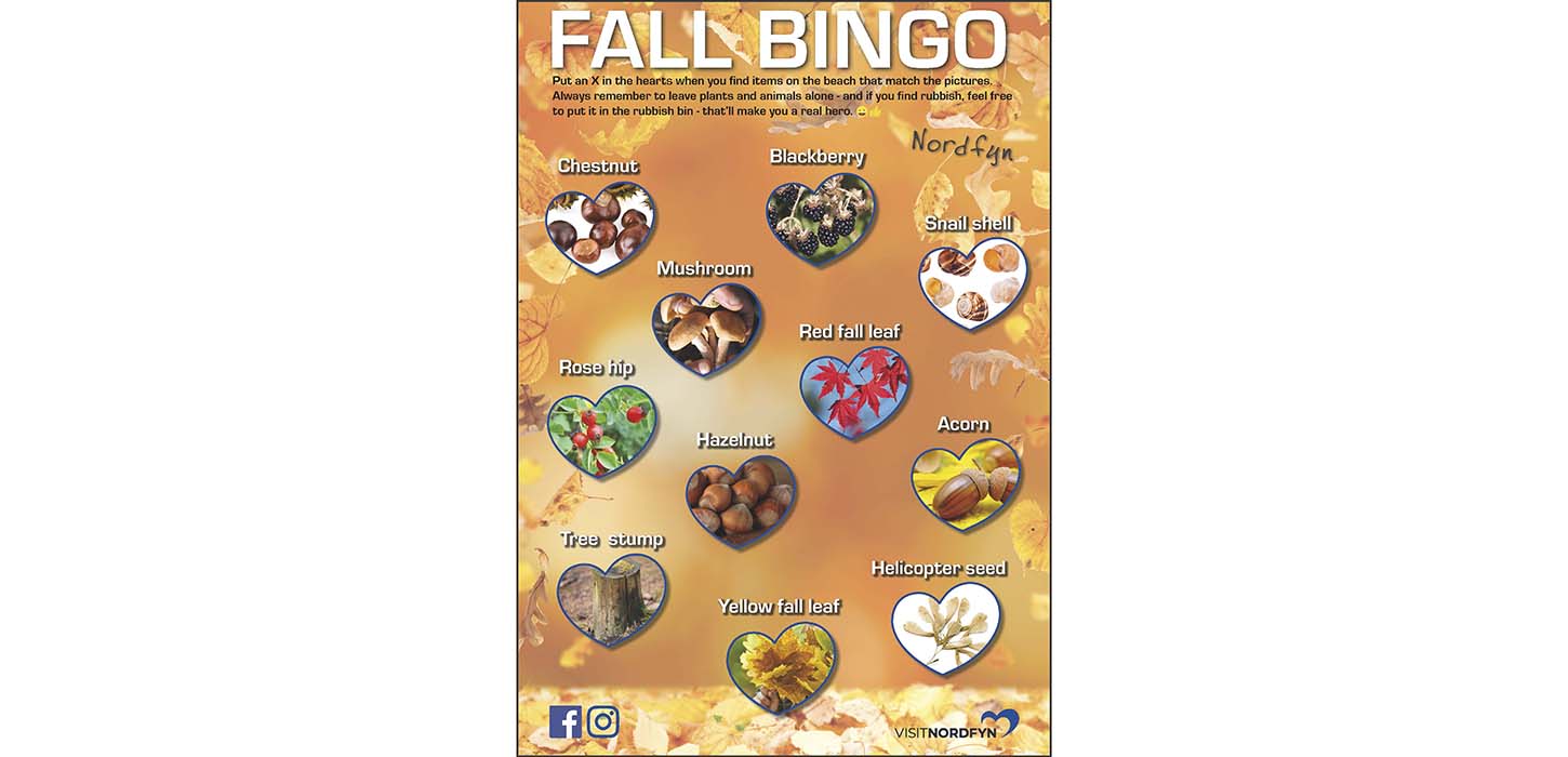 Illustration of the bingo card for the scavenger hunt for fall and autumn