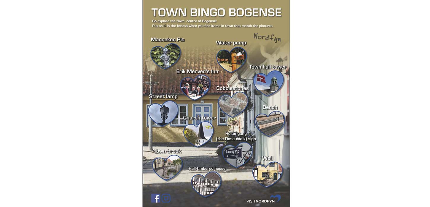 Illustration of the bingo card for the scavenger hunt in Bogense