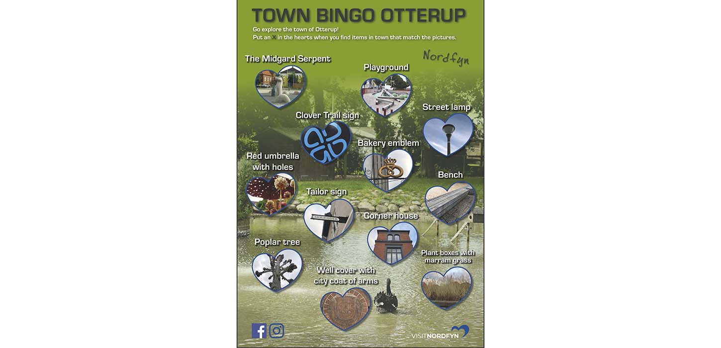 Illustration of the bingo card for the scavenger hunt in Otterup