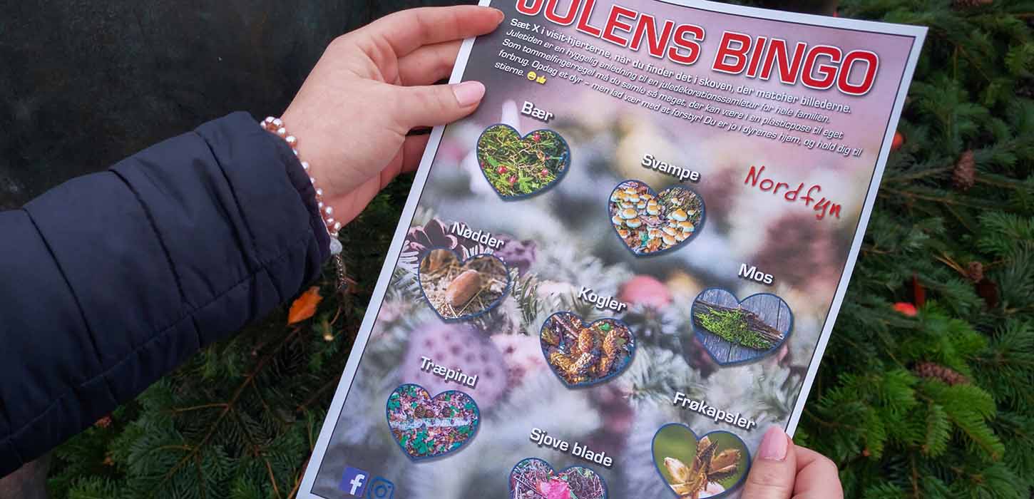 Pige holder jule-naturbingoplade