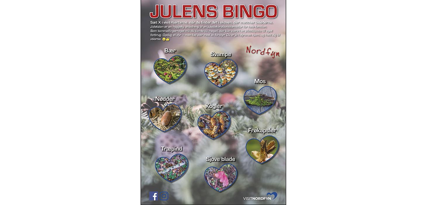Julens bingo- illustration af bingoplade med juletema