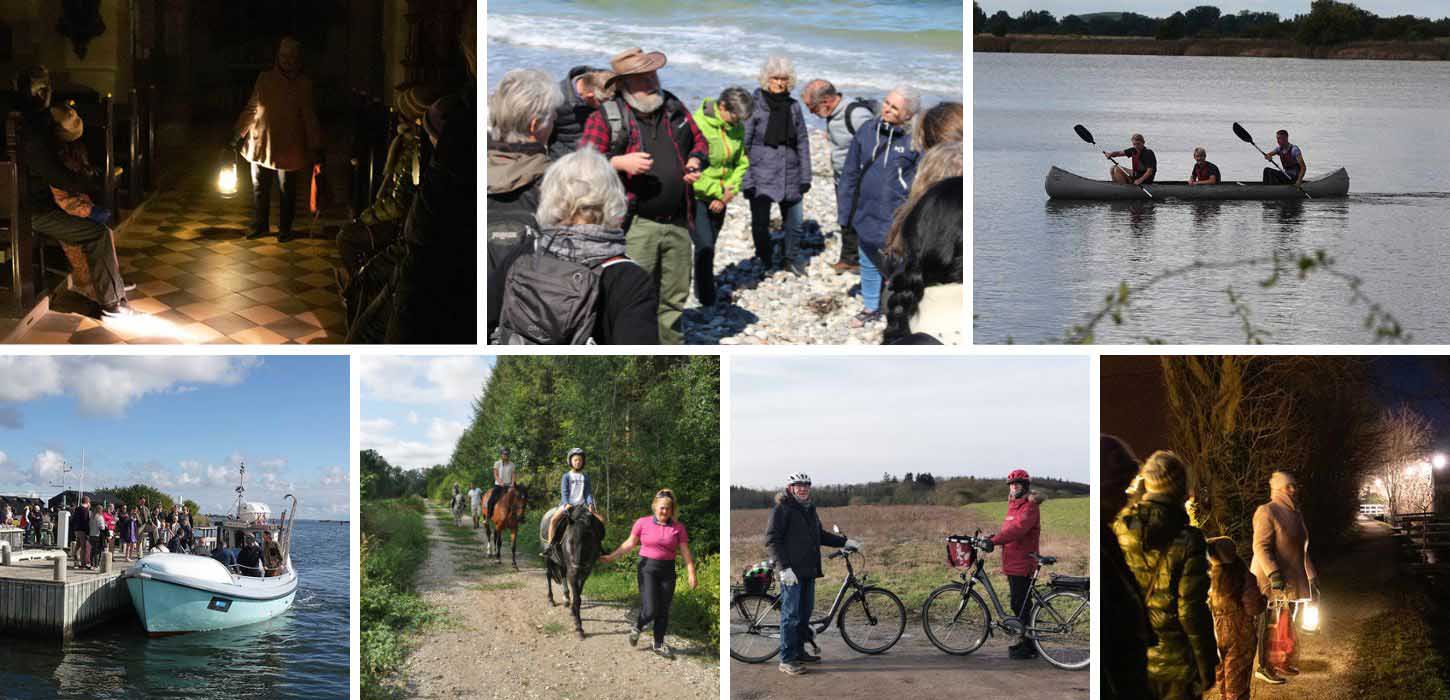Collage med billeder fra guidede ture på Nordfyn
